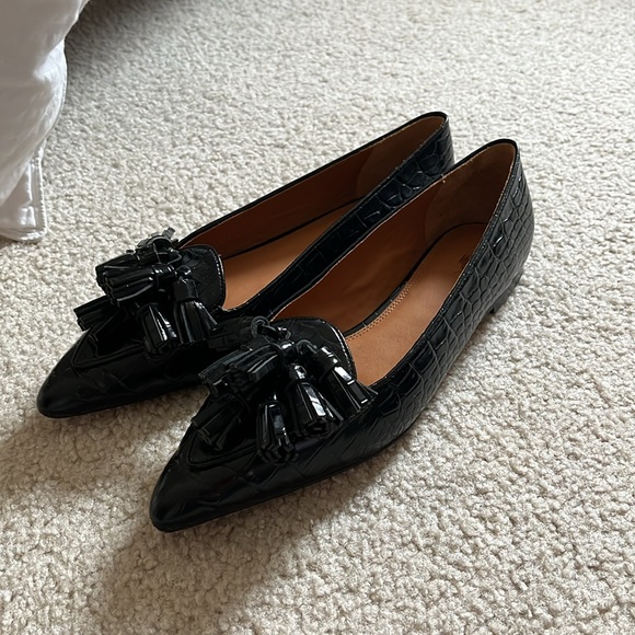 Black leather polo Ralph Lauren pointed toe flats - Picture 2 of 5